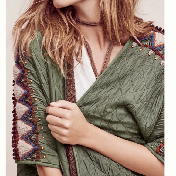 Anthropologie Blank London Army Green Beaded Quilted Kerviona Jacket - Picture 3 of 10